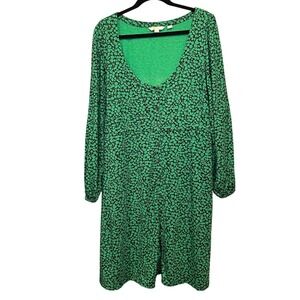 Boden Green‎ Floral Print Long Sleeve Button Front Dress Casual Midi Size 16